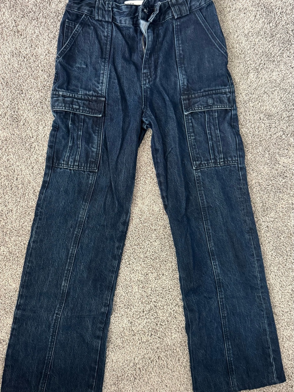 Zara Dark Blue Cargo Straight-Leg Jeans